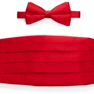 Red Silk  Bow Tie and Cummernund set